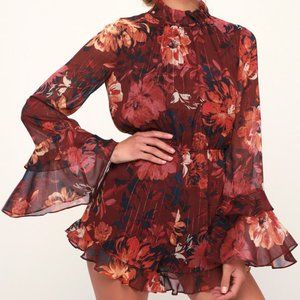 Floral print long sleeve romper